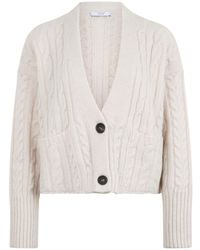 Peserico - Cable Knitted Cropped V-Neck Cardigan - Lyst