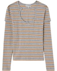 Ganni - Ribbed Stripe Long Sleeve Knitted Top - Lyst