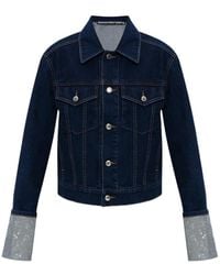 Alexander Wang - Crystal-Embellished Cropped Denim Jacket - Lyst