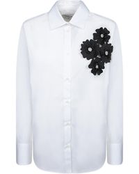 MSGM - Floral Patch Curved Hem Shirt - Lyst