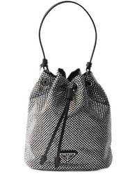 Prada - Crystal-Studded Satin Bucket Bag - Lyst