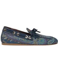 Etro - Denim Boat Loafers With Leafy Paisley Motif - Lyst