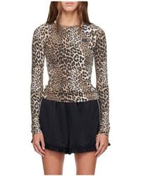 Ganni - Leopard Printed Long Sleeve Top - Lyst