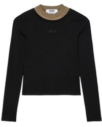 MSGM - Embroidered-Logo Knitted Top - Lyst