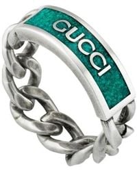 Gucci - Logo Enamel Chain Ring - Lyst