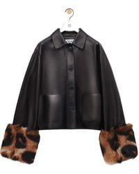 Loewe - Leopard-Print Shearling-Trimmed Glossed-Leather Jacket - Lyst