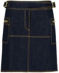 Etro - Contrast-Stitched Denim Mini Skirt - Lyst