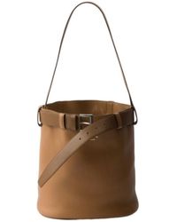 Prada - Buckle Leather Bucket Bag With Belt - Lyst