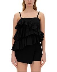 MSGM - Asymmetric Ruffled Spaghetti Straps Top - Lyst