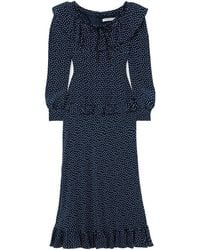Alessandra Rich - Ruffled Polka-Dot Silk Crepe De Chine Midi Dress - Lyst