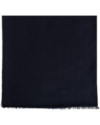Ferragamo - Ferragamo Logo Embroidered Frayed-Edge Scarf - Lyst