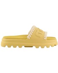 Mou - Crochet-Trim Embossed Slides - Lyst