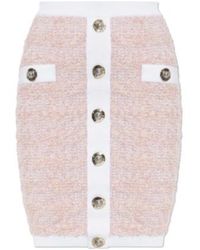 Balmain - Button Embellished Tweed Mini Skirt - Lyst