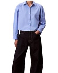 Calvin Klein - Cropped Button-Up Shirt - Lyst