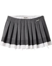 Miu Miu - Logo-Patch Pleated Knitted Mini Skirt - Lyst