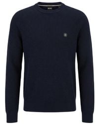 BOSS - Ribbed-Knit Logo-Plaque Sweater - Lyst