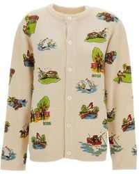 Bode - Jacquard Pattern Wool Blend Cardigan - Lyst