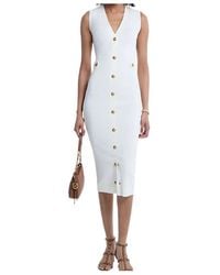 MICHAEL Michael Kors - V-Neck Elastic-Knit Button-Down Midi Dress - Lyst