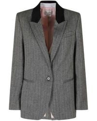 forte_forte - Herringbone Velvet-Collar Blazer - Lyst
