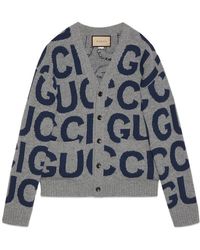 Gucci - Wool Cardigan With Intarsia - Lyst