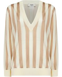 Fendi - Striped V-Neck Knitted Jumper - Lyst