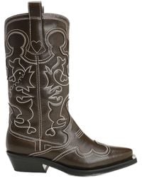 Ganni - Mid Shaft Embroidered Western Boots - Lyst