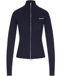 Miu Miu - Ribbed-Knit Logo-Embroidered Cardigan - Lyst