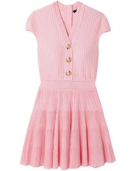Balmain - Button-Embellished Ribbed-Knit Mini Dress - Lyst
