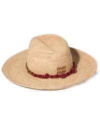 Miu Miu - Raffia And Leather Hat - Lyst