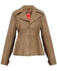 DIESEL - Button-Fastening Flared Leather Jacket - Lyst