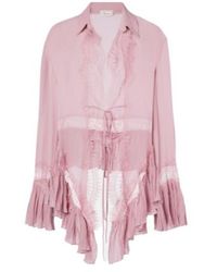 Blumarine - Lace-Trimmed Sheer Georgette Blouse - Lyst