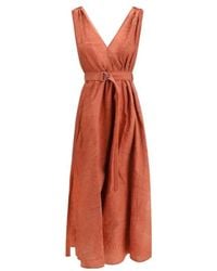 Brunello Cucinelli - V-Neck Belted Midi Dress - Lyst