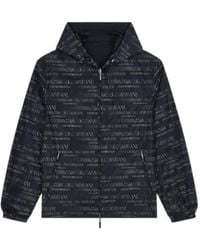 Emporio Armani - Hooded Blouson Jacket With A Zip And An All-Over Print - Lyst