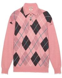 JW Anderson - Jw Anderson Long Sleeve Argyle Knit Polo Top - Lyst