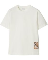 Burberry - Checked Patch Crewneck T-Shirt - Lyst