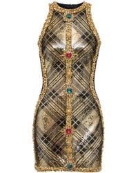 Balmain - Short Sleeveless Dress With Plaid Embroidery - Lyst