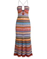 Etro - Long Knit Cotton Dress With Stripes And Openwork - Lyst