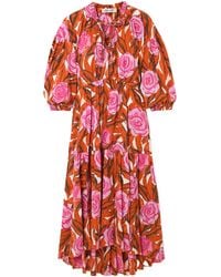 Diane von Furstenberg - Artie Gathered Tiered Floral-Print Cotton-Blend Midi Dress - Lyst