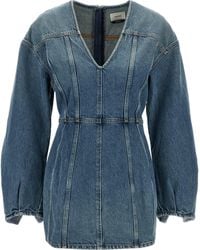 Haikure - V-Neck Denim Mini Dress - Lyst