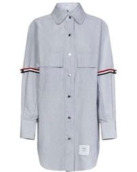 Thom Browne - Rwb Striped Longline Button-Up Shirt - Lyst