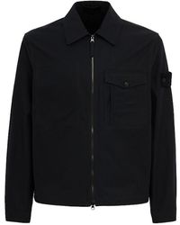 Stone Island - Logo Cotton Zip-Up Overshirt - Lyst