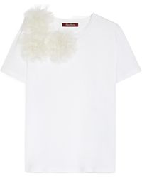 MaxMara studio●[SUGHERO] フラワー刺繍付き クチュールTシャツ Max Mara Studio Embellished Crewneck T-Shirt in Green | Lyst