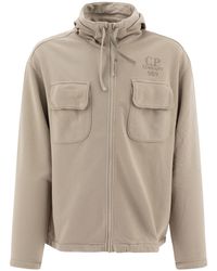 C.P. Company - Brushed And Emerized Diagonal Fleece Hooded Utility Sweatshirt - Lyst
