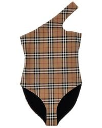 Burberry - Checked One-Shoulder Swimsuit - Lyst