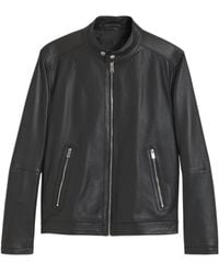 BOSS - Grained-Leather Jacket With Logo Trims - Lyst