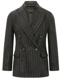 Brunello Cucinelli - Double-Breasted Pinstripe Blazer - Lyst