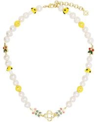 CASABLANCA - Laurel Logo-Plaque Beaded Pearl Necklace - Lyst