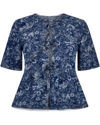 Ganni - Cotton Poplin Peplum Tie Blouse - Lyst
