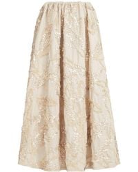 Brunello Cucinelli - Cotton-Blend Embroidered Midi Skirt - Lyst