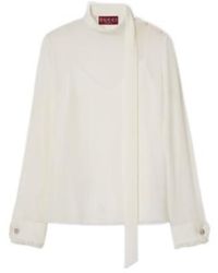 Gucci - Gg Georgette Tie-Detailed Top - Lyst